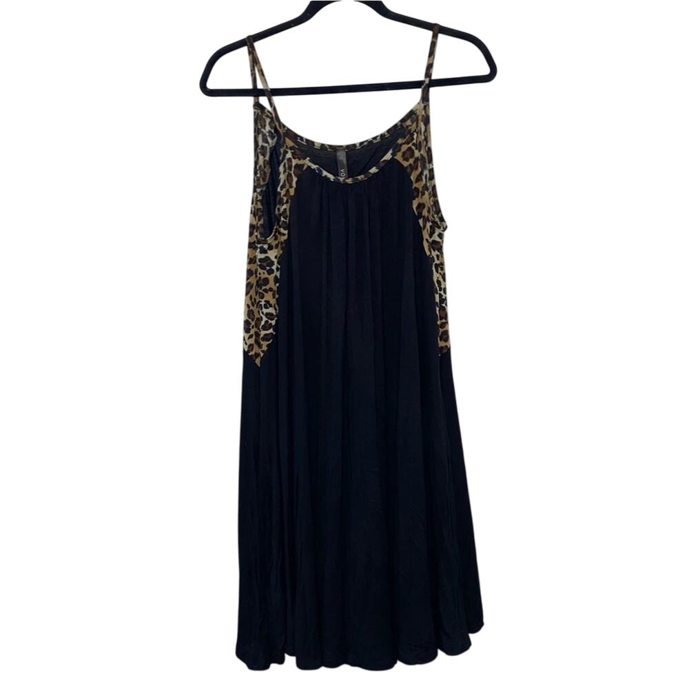Voll Animal Print‎ Trimmed Black Baby Doll Dress
